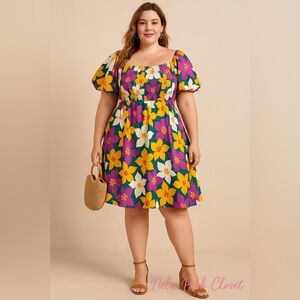🌸🌼Davi & Dani Bold Floral Puff Sleeve Dress🌸🌼